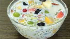 Eid Milad special fruit desert. Easy sago dessert. Quick and easy fruit custard desert recipe.