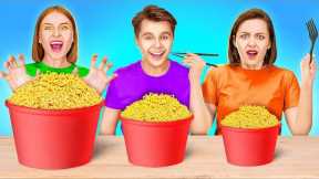 GIANT VS TINY FOOD 24 HOURS || Cooking Challenge Of Speed And Wit! Kitchen Hacks By 123 GO! SCHOOL