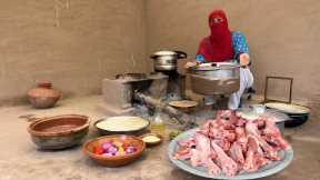 village cooking goat nalli pulao,simple and easy mutton pulao,mutton bone marrow
