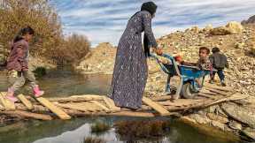 Empty Nets; Unfriendly River: Mother and Children Disappointment Empty-Handed