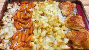 Easy One Pan Chicken Thigh Dinner - Slow Roasted Chicken