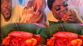 ASMR MUKBANG NIGERIA LOCAL PAPER RICE WITH ASSORTED MEAT,BONGA FISH,STOCKFISH,KPOMO & GOATMEAT STEW