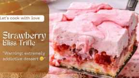 “Layers of cream, cake & strawberries… this is pure bliss 🍓✨”Strawberry Bliss Trifle | Easy No-Bake